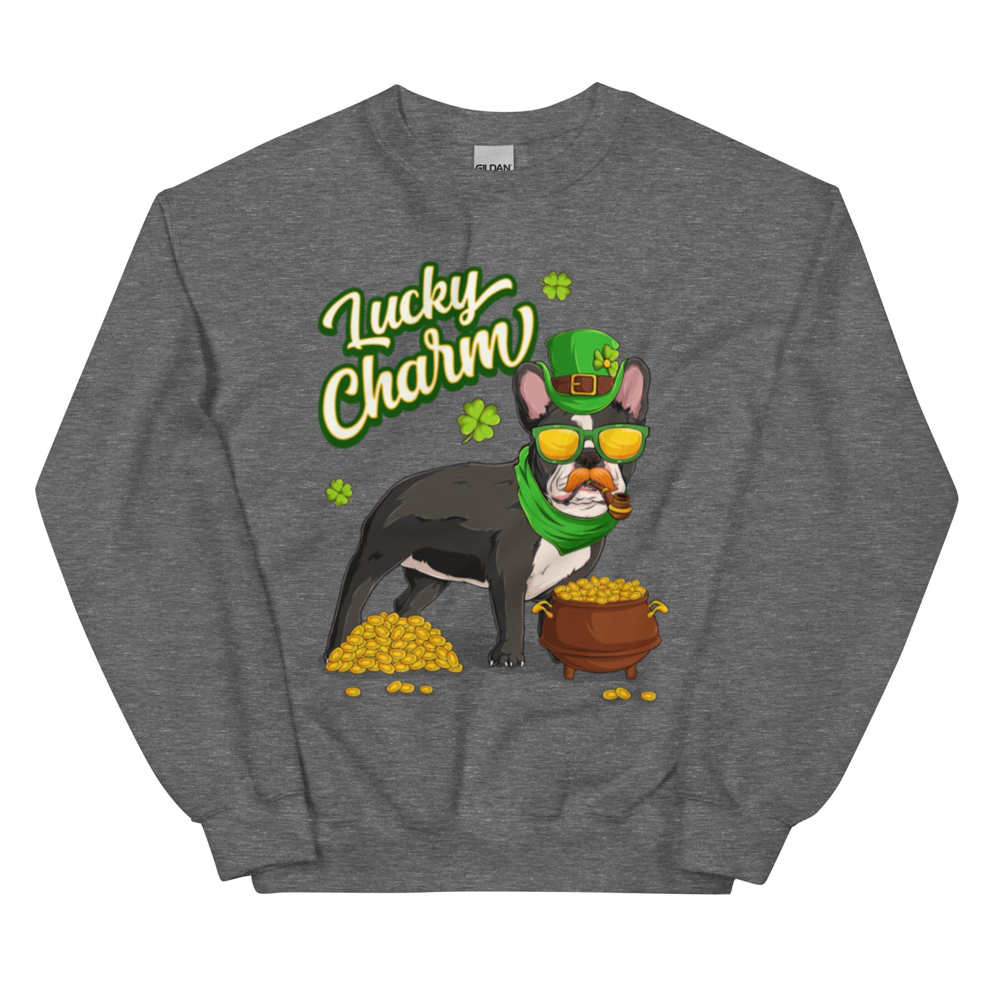 "Lucky Charm" Male Frenchie Sweatshirt | B&W Colored