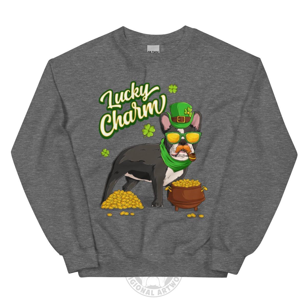 "Lucky Charm" Male Frenchie Sweatshirt | B&W Colored
