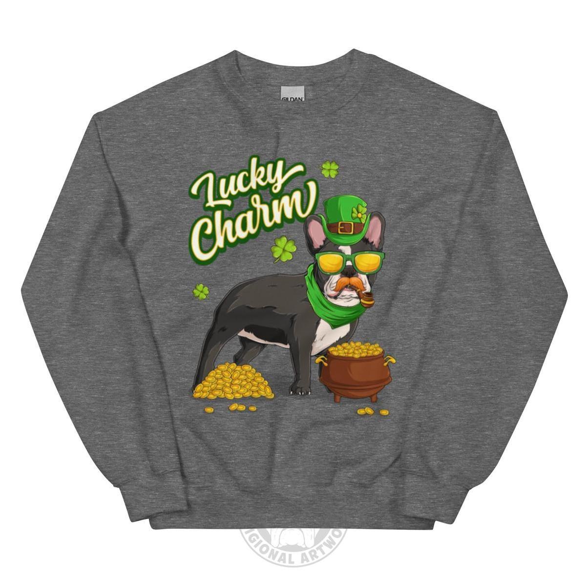 "Lucky Charm" Male Frenchie Sweatshirt | B&W Colored