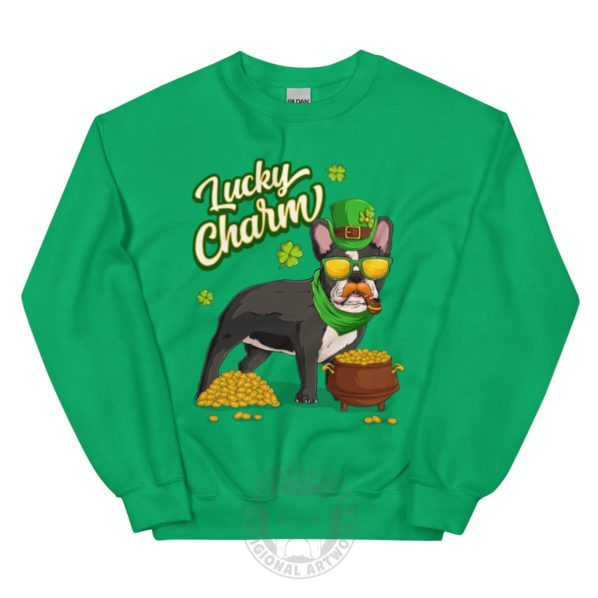 "Lucky Charm" Male Frenchie Sweatshirt | B&W Colored