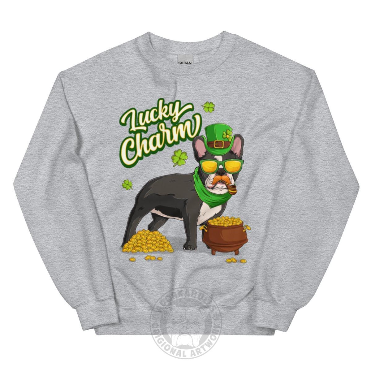 "Lucky Charm" Male Frenchie Sweatshirt | B&W Colored
