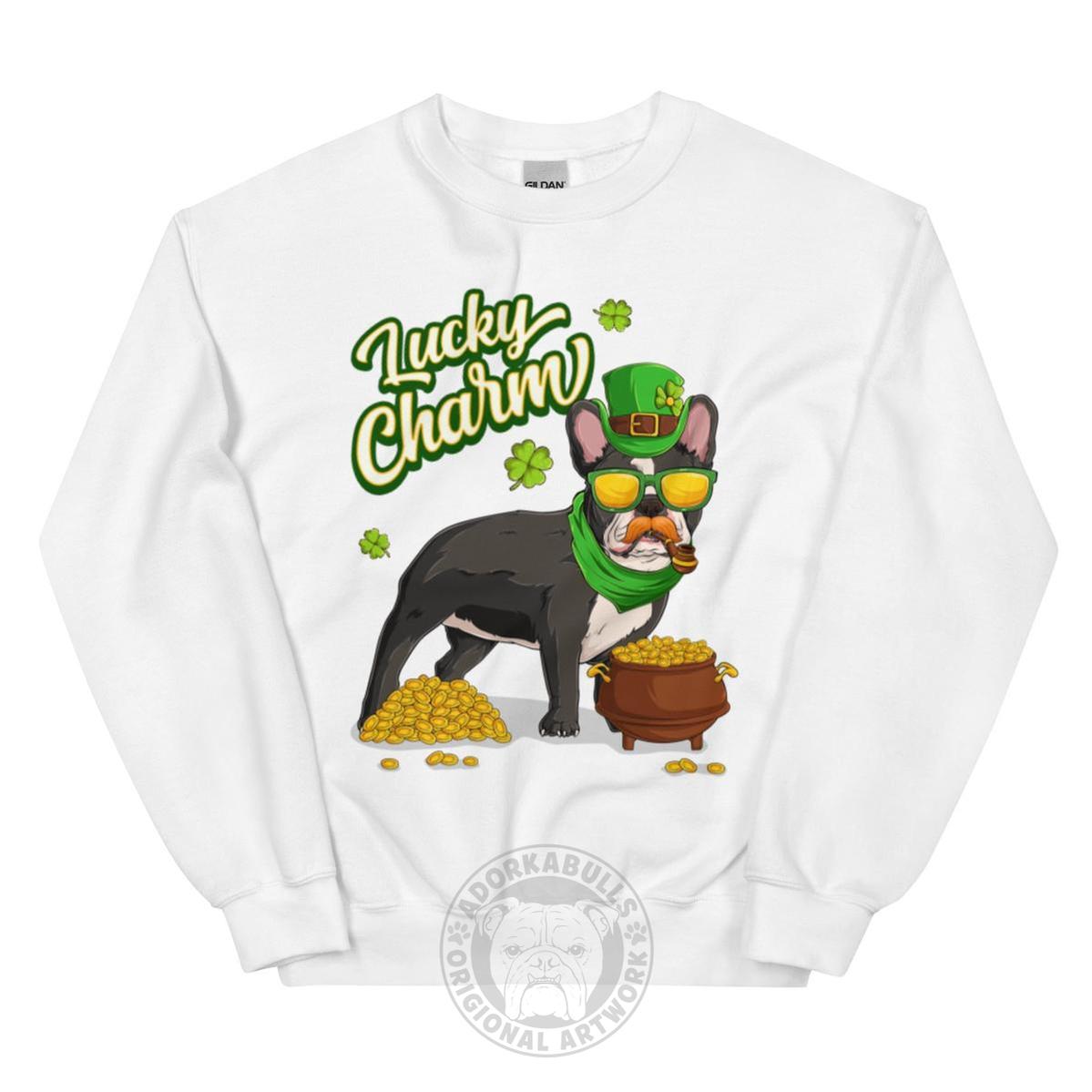 "Lucky Charm" Male Frenchie Sweatshirt | B&W Colored
