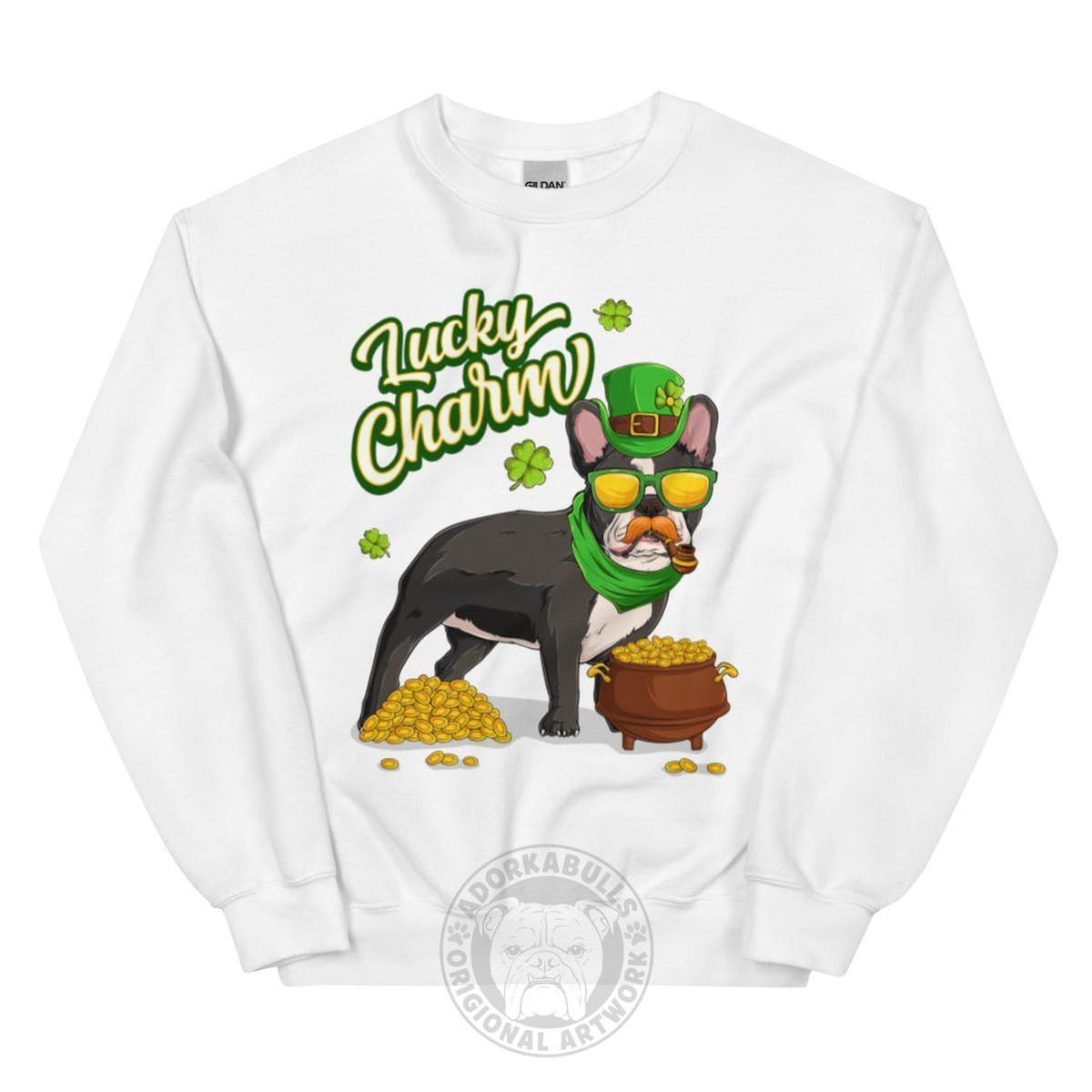 "Lucky Charm" Male Frenchie Sweatshirt | B&W Colored