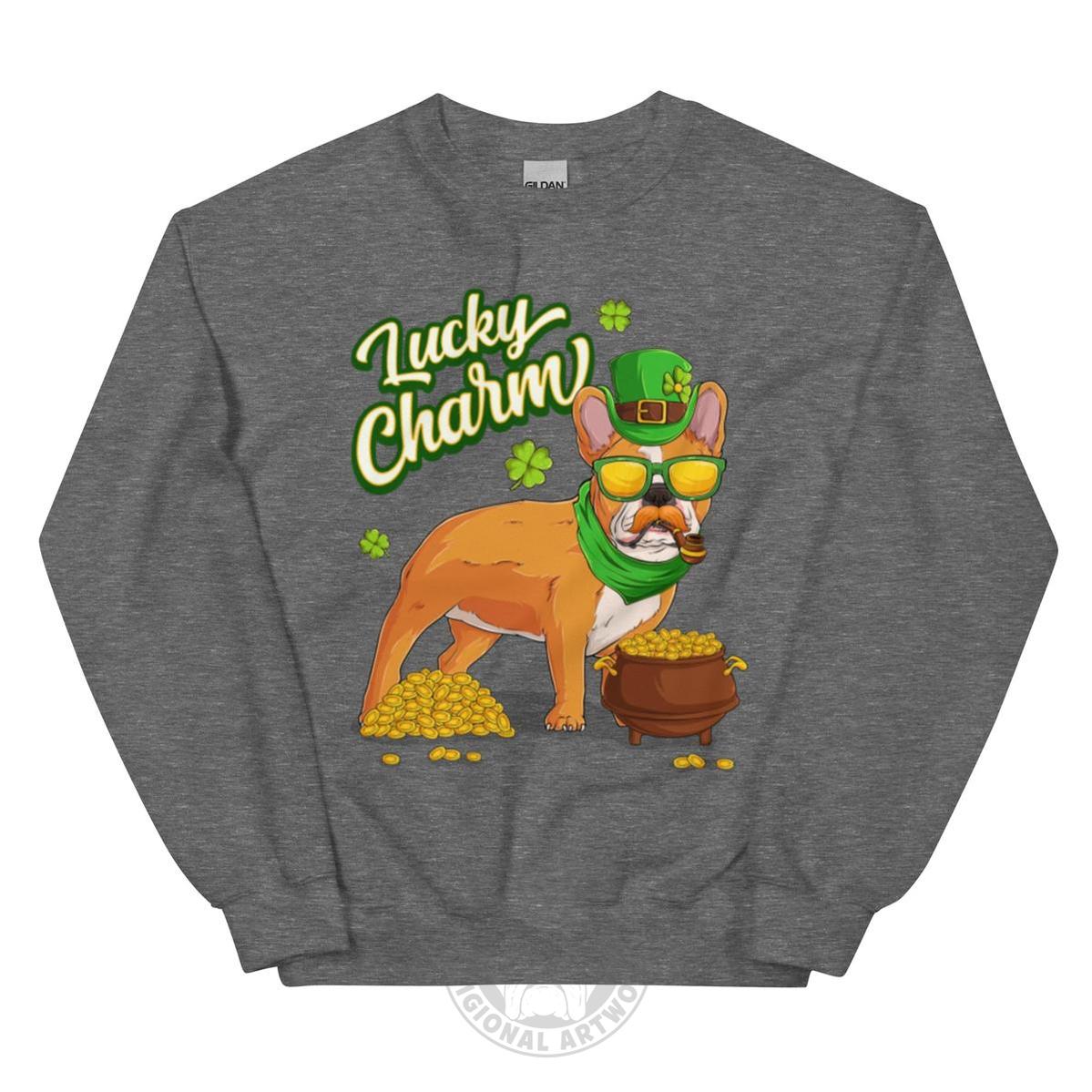"Lucky Charm" Male Frenchie Sweatshirt | Red & White Colored