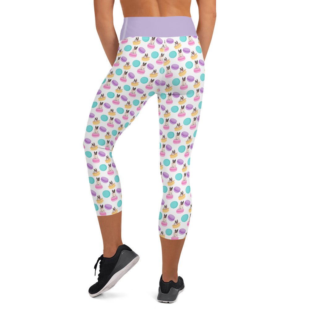 Macaroons & Frenchies Yoga Capri Leggings | Black & White Colored
