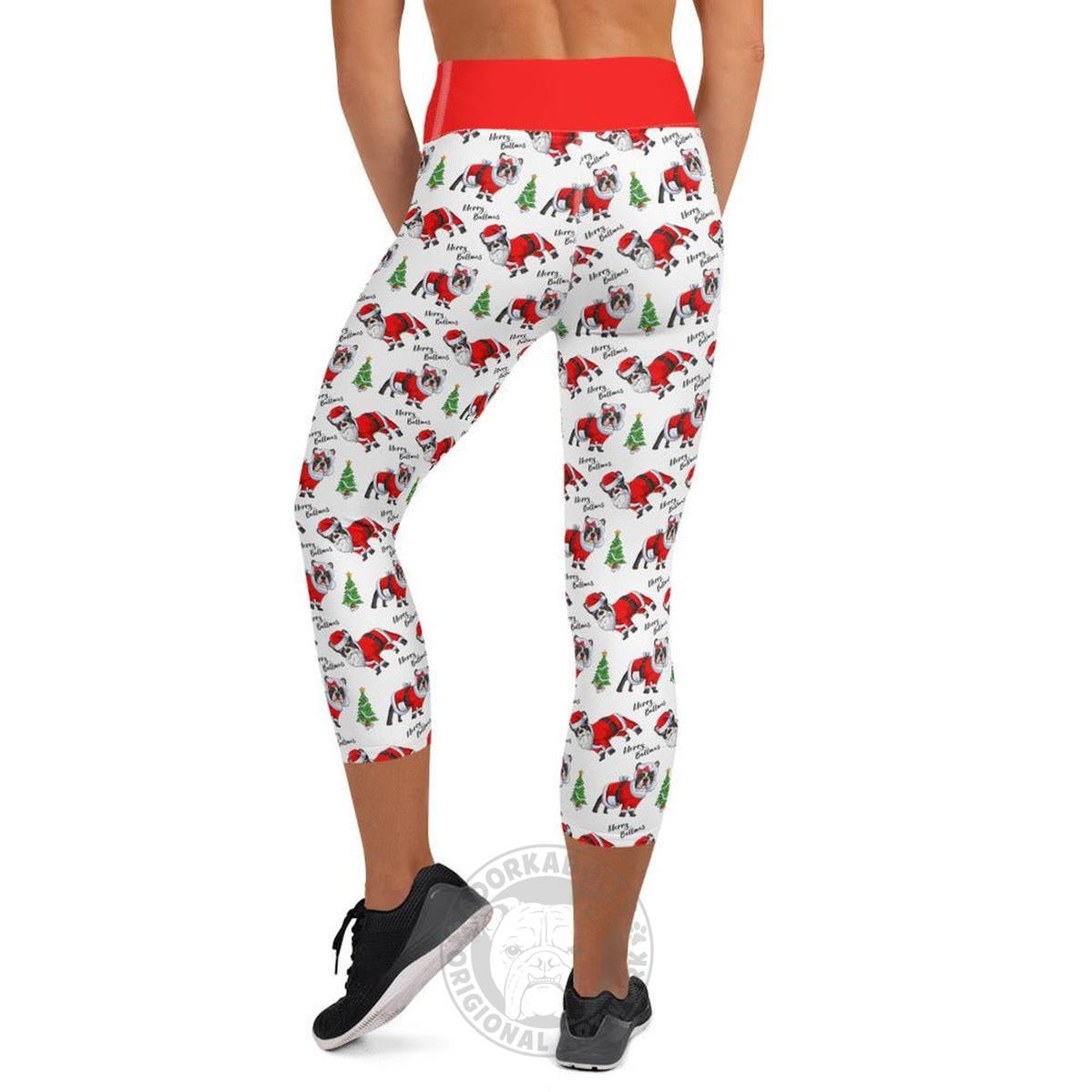 "Merry Bullmas" French Bulldog Capri Leggings | B&W Colored