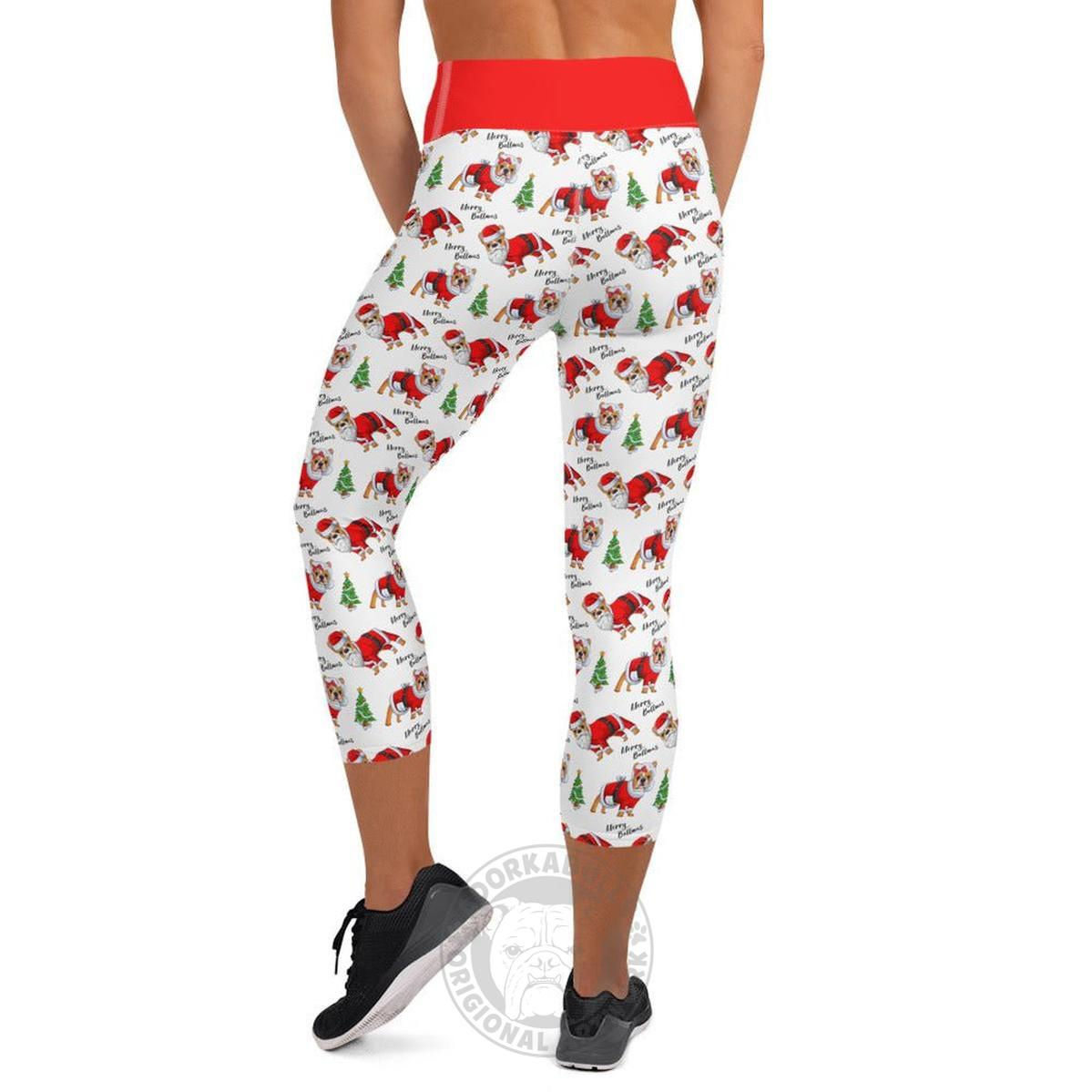 "Merry Bullmas" French Bulldog Capri Leggings | Red & White Colored