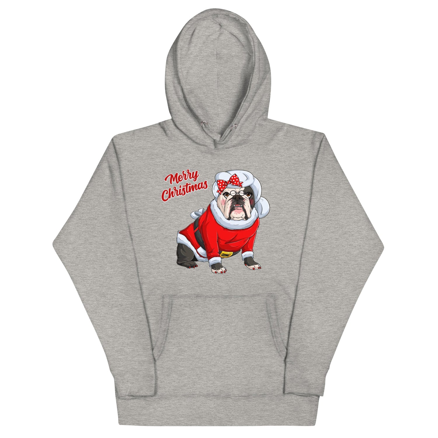 "Merry Christmas" Mrs. Claus Bulldog Unisex Hoodie | B&W Colored