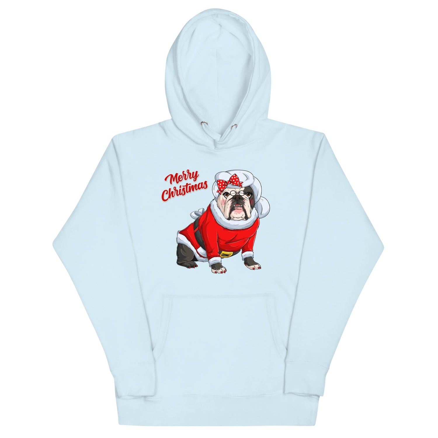 "Merry Christmas" Mrs. Claus Bulldog Unisex Hoodie | B&W Colored