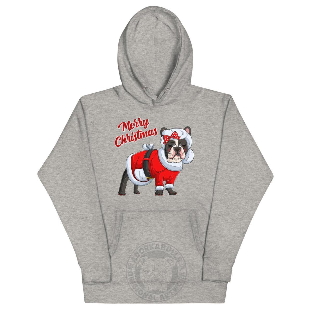 "Merry Christmas" Mrs. Claus Frenchie Unisex Hoodie | B&W Colored