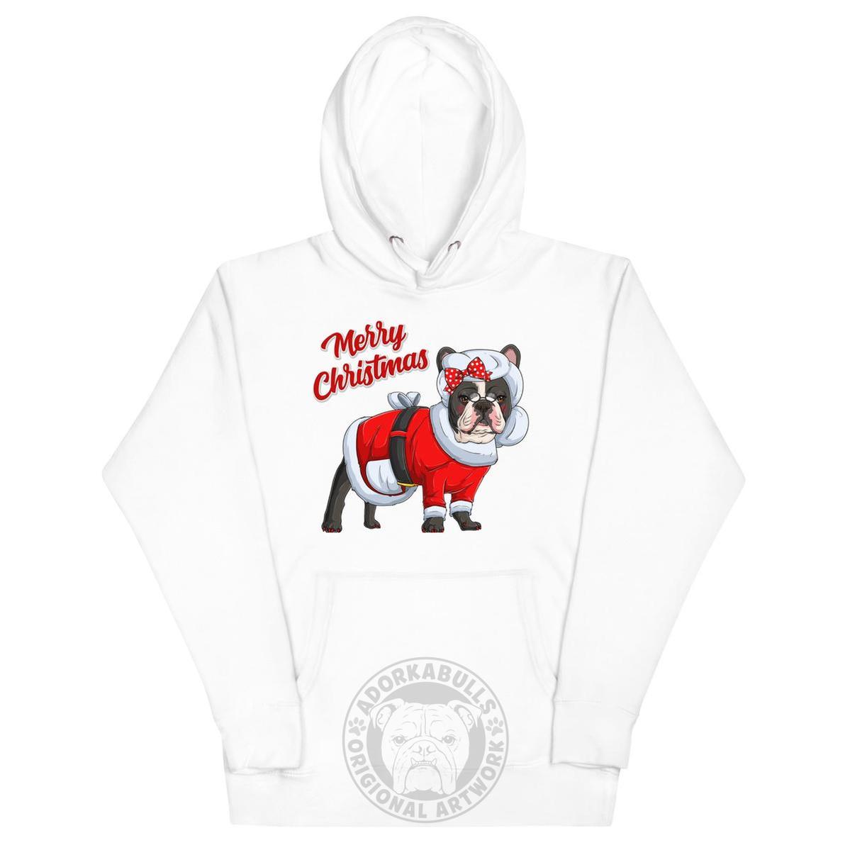 "Merry Christmas" Mrs. Claus Frenchie Unisex Hoodie | B&W Colored
