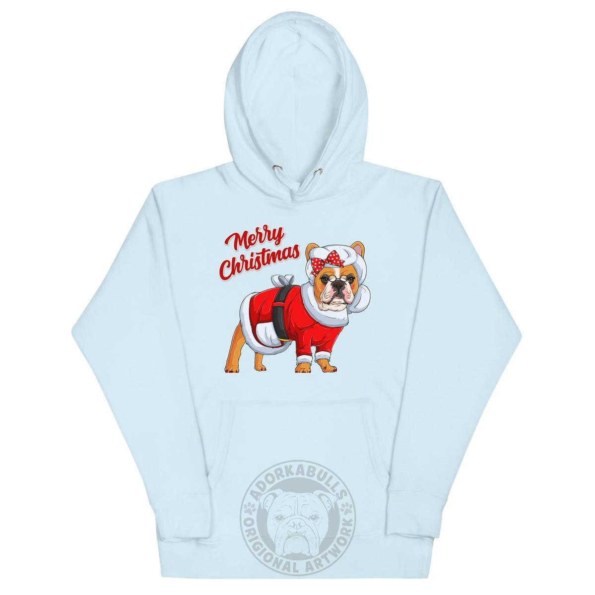 "Merry Christmas" Mrs. Claus Frenchie Unisex Hoodie | Red & White Colored