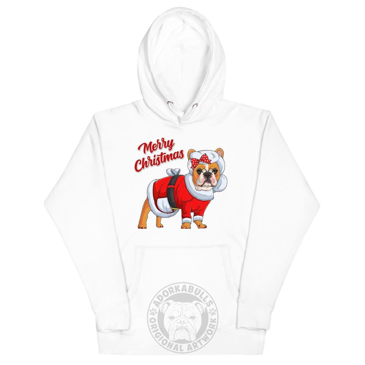 "Merry Christmas" Mrs. Claus Frenchie Unisex Hoodie | Red & White Colored