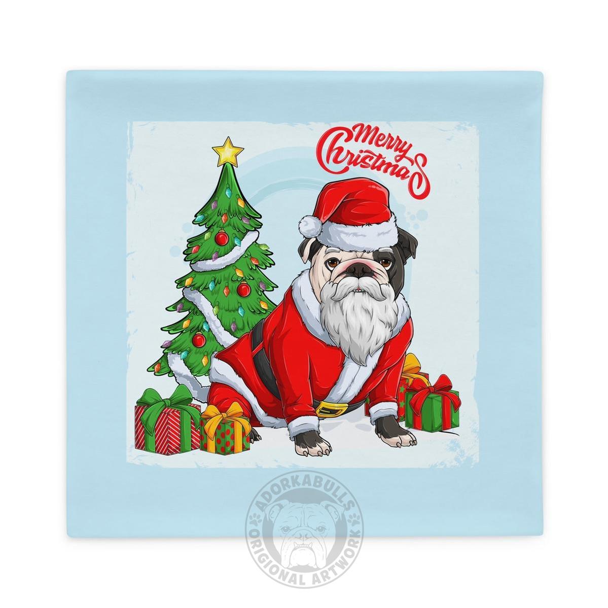 "Merry Christmas" Santa Bulldog Pillow Case | B&W Colored