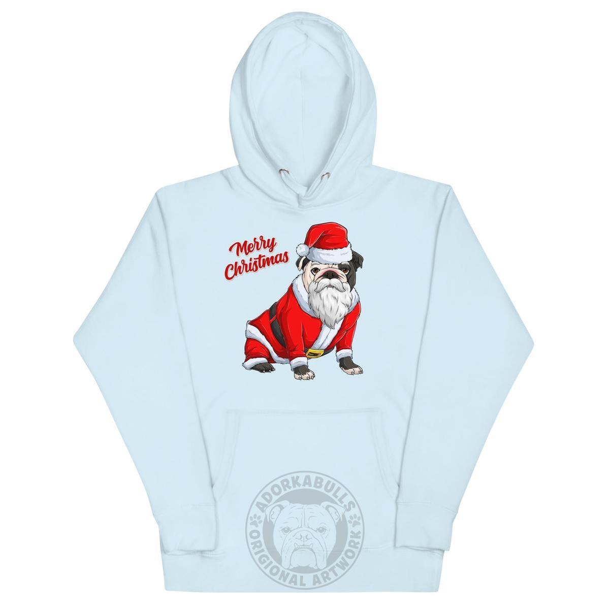"Merry Christmas" Santa Bulldog Unisex Hoodie | B&W Colored