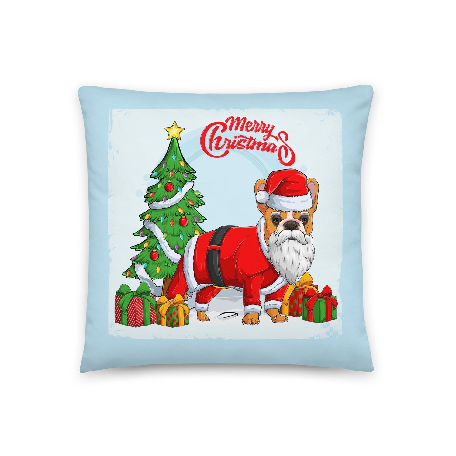 "Merry Christmas" Santa Frenchie Throw Pillow | Red & White Colored