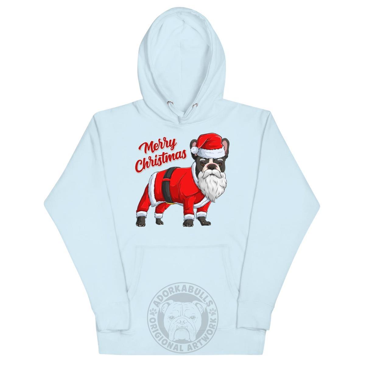 "Merry Christmas" Santa Frenchie Unisex Hoodie | B&W Colored