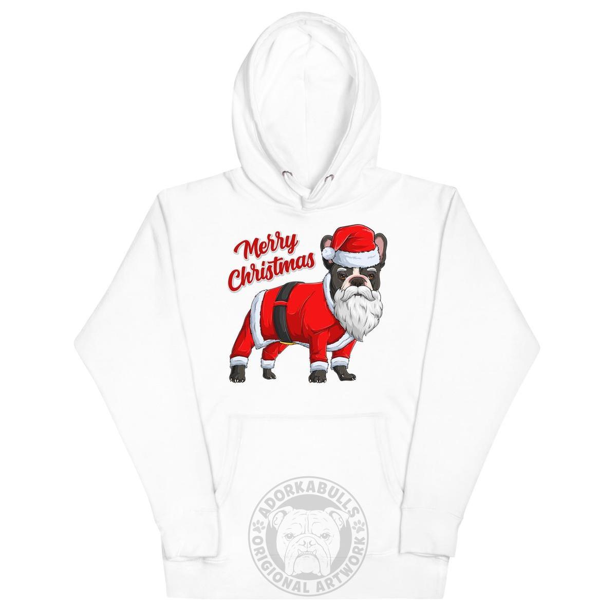 "Merry Christmas" Santa Frenchie Unisex Hoodie | B&W Colored