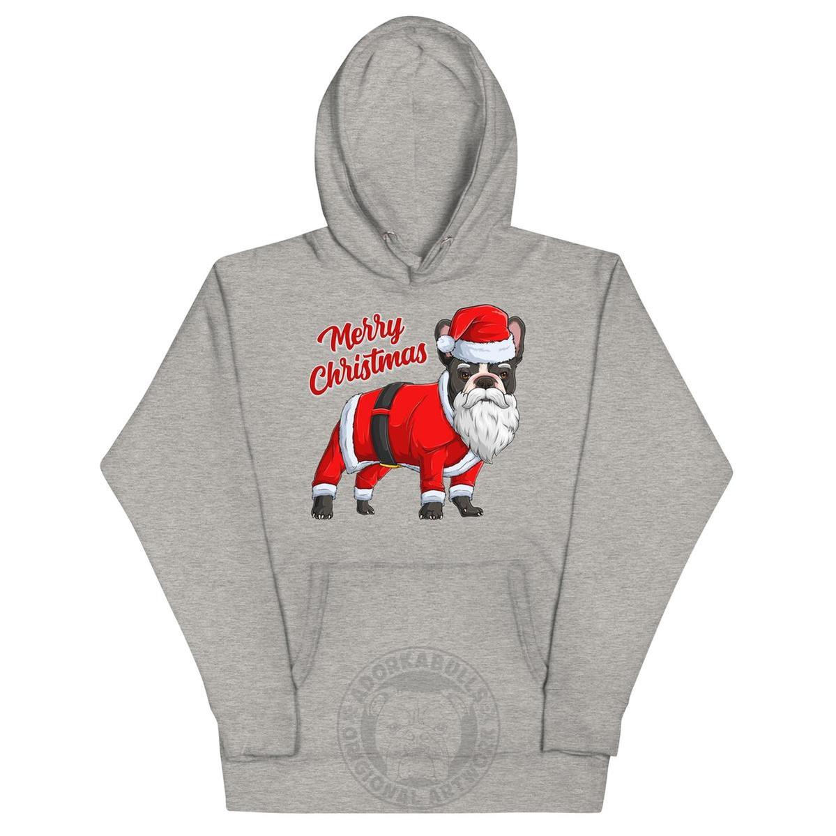 "Merry Christmas" Santa Frenchie Unisex Hoodie | B&W Colored
