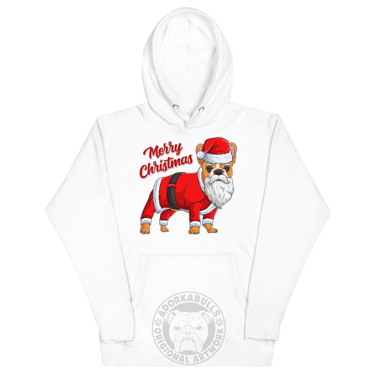 "Merry Christmas" Santa Frenchie Unisex Hoodie | Red & White Colored