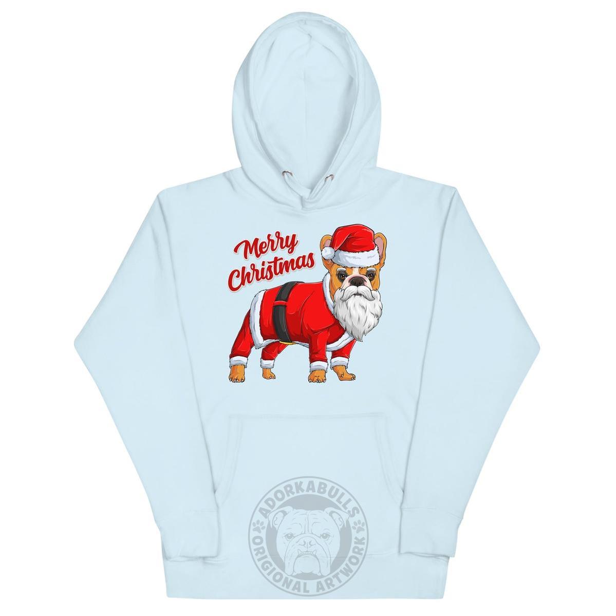 "Merry Christmas" Santa Frenchie Unisex Hoodie | Red & White Colored