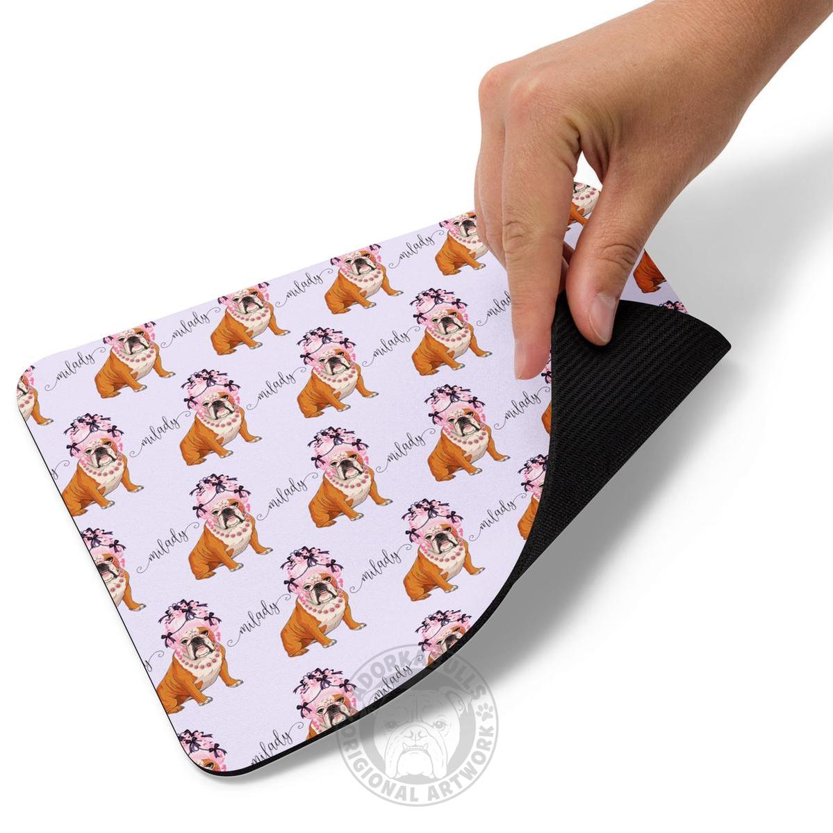 "Milady" Mouse Pad | Red & White Colored English Bulldog with Pink Hair