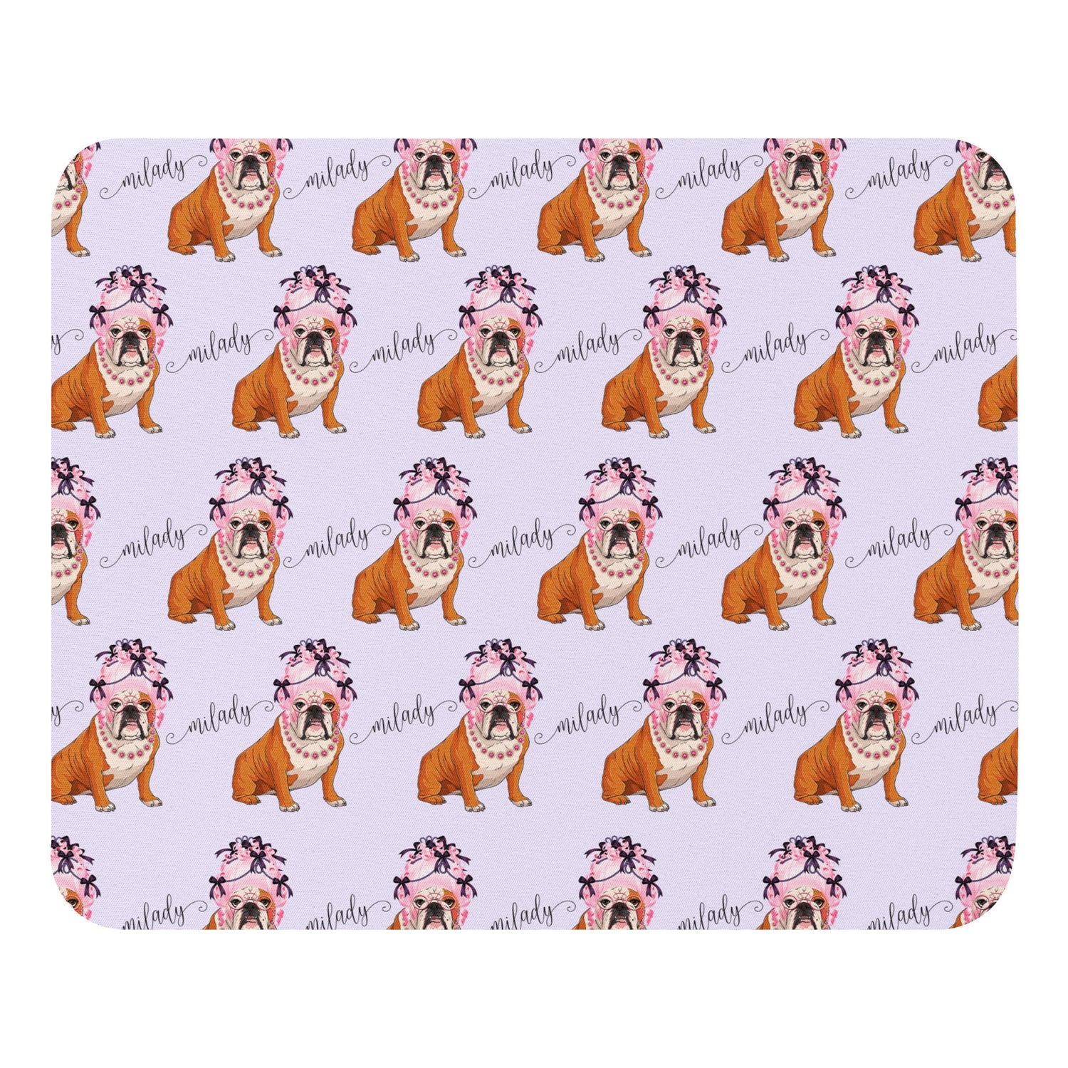 "Milady" Mouse Pad | Red & White Colored English Bulldog with Pink Hair