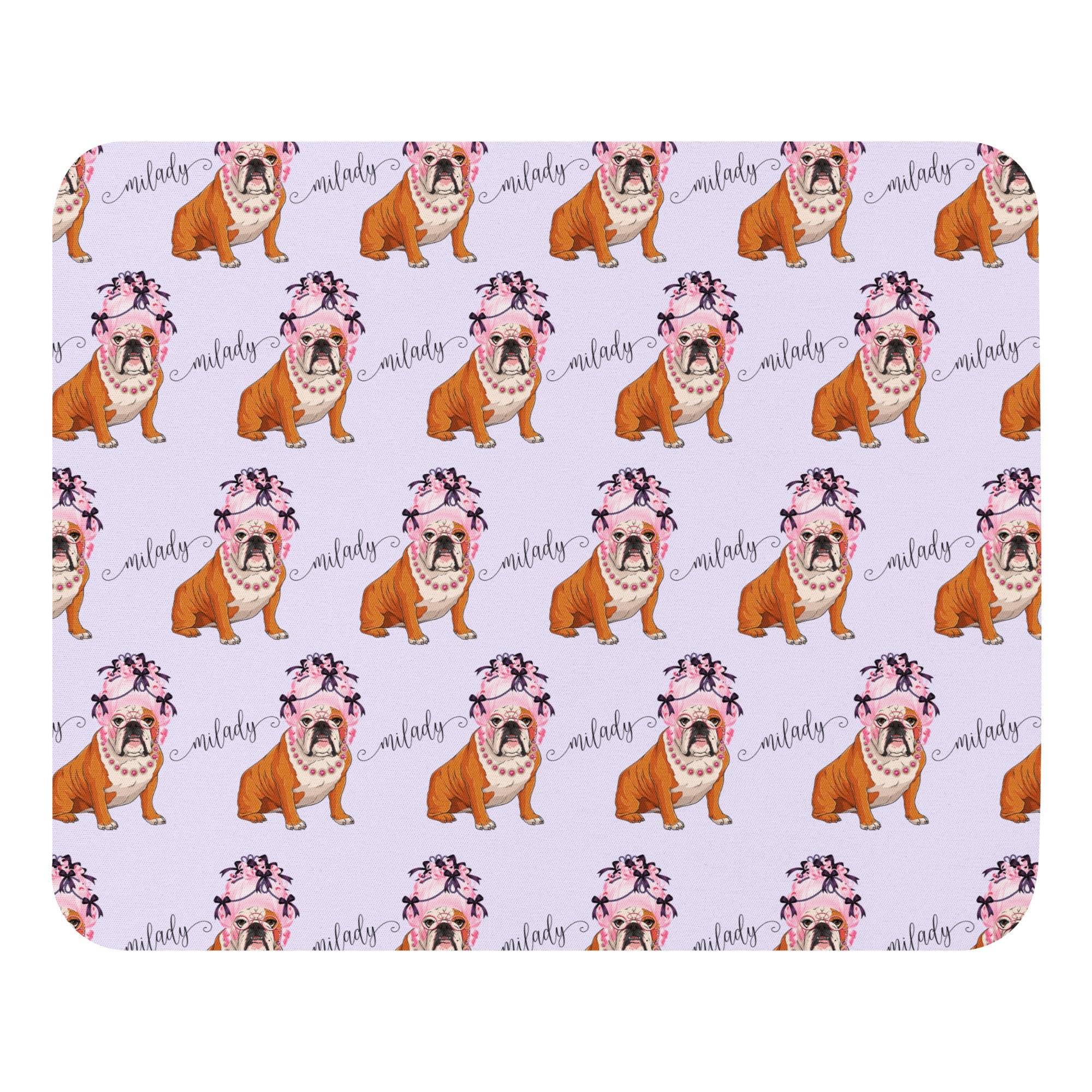 "Milady" Mouse Pad | Red & White Colored English Bulldog with Pink Hair