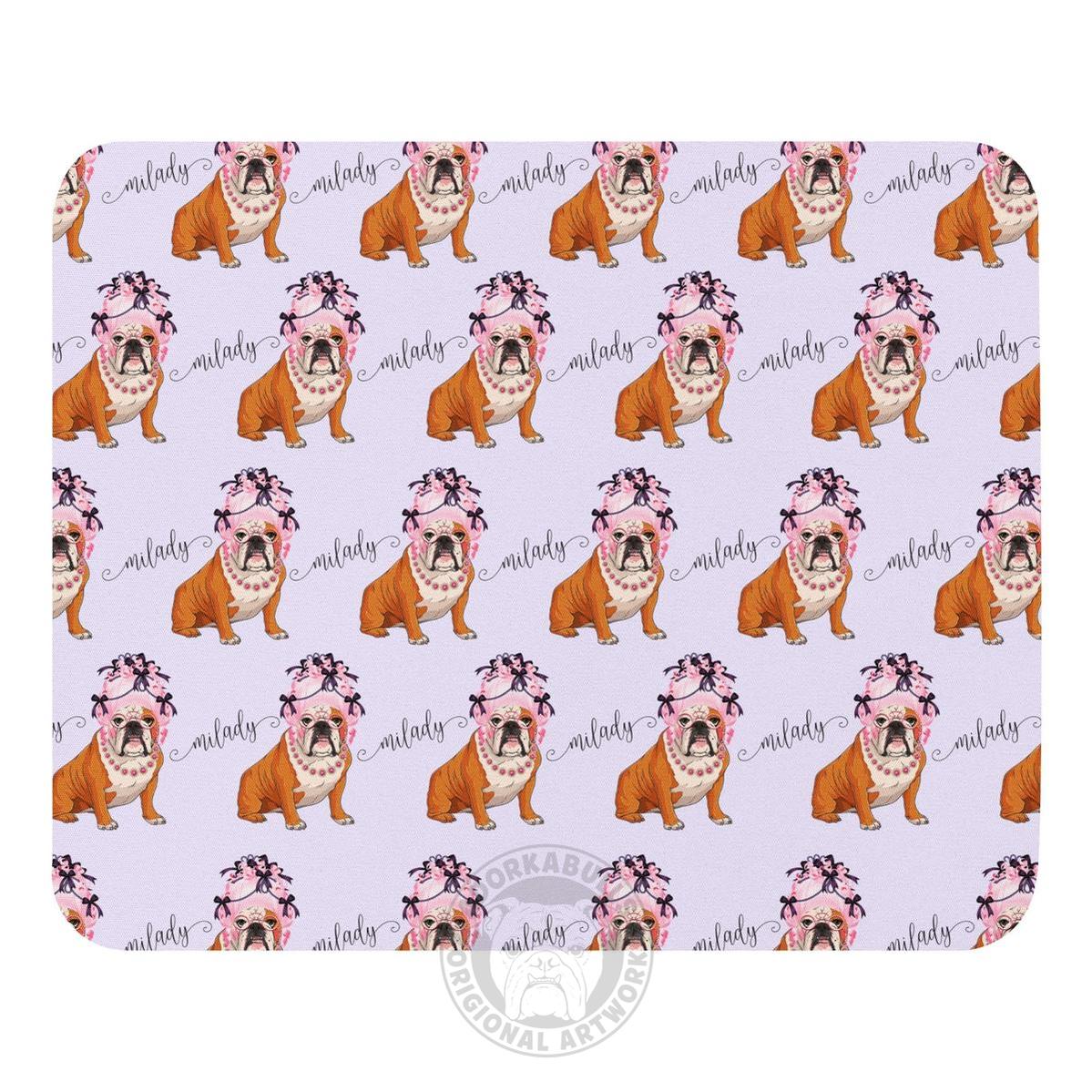 "Milady" Mouse Pad | Red & White Colored English Bulldog with Pink Hair