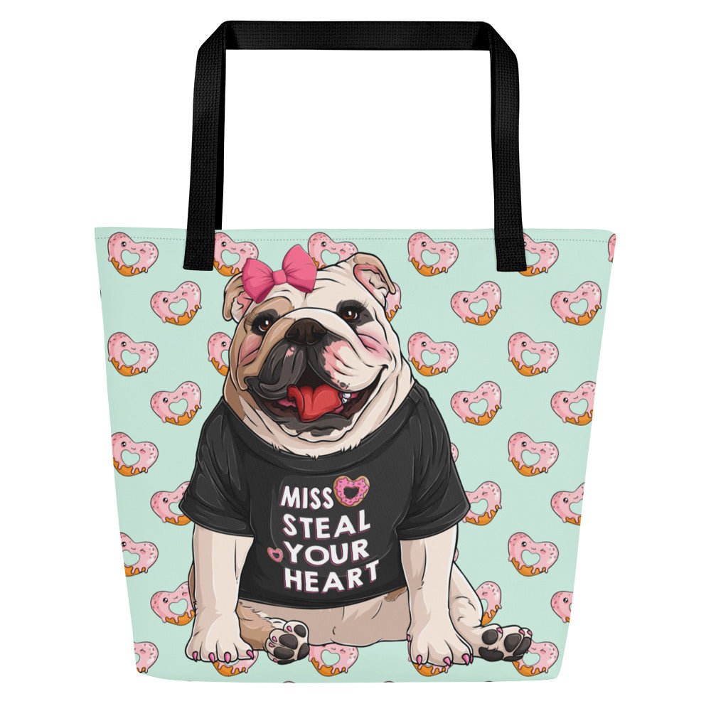 "Miss Steal Your Heart" Bulldog Tote Bag with Inside Pocket