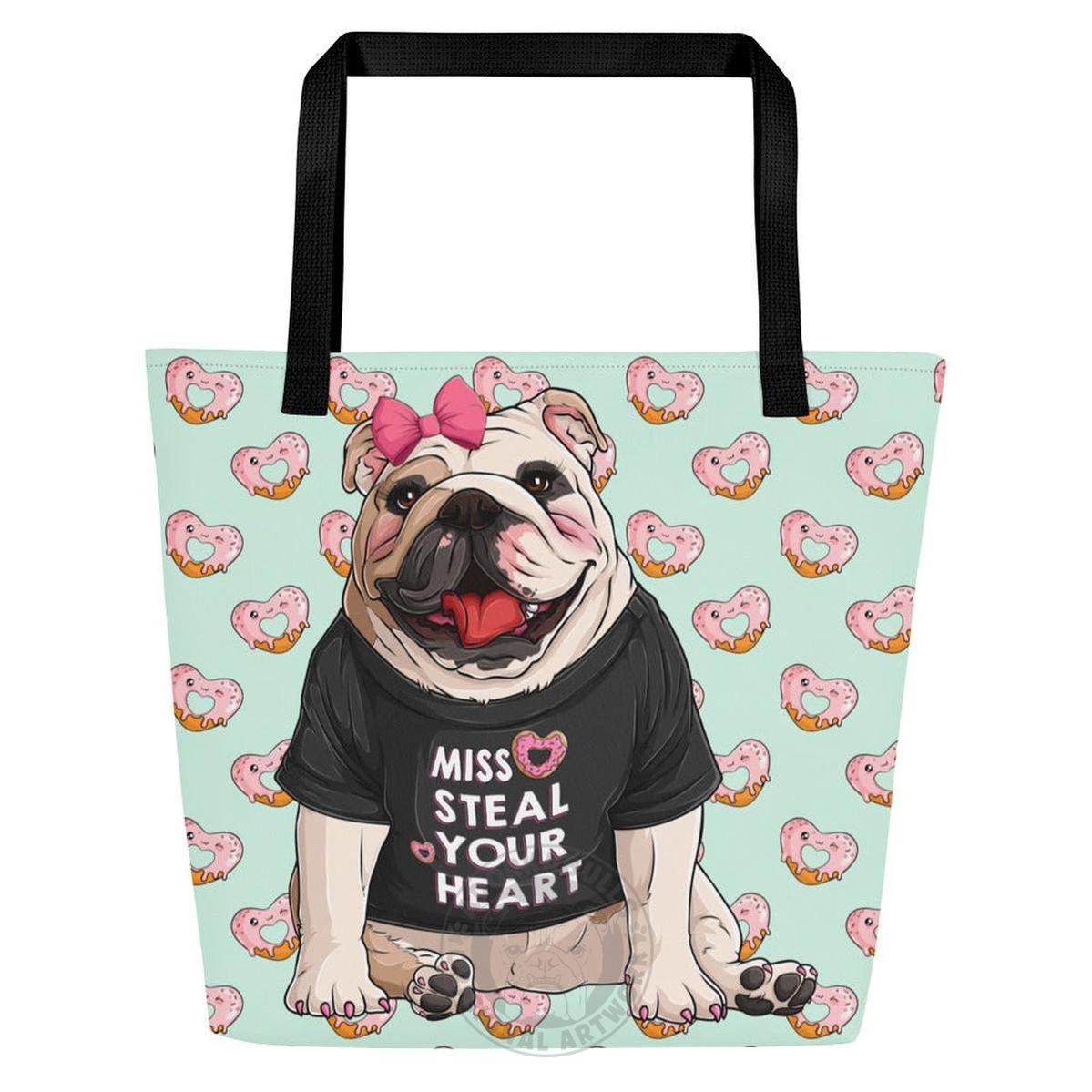 "Miss Steal Your Heart" Bulldog Tote Bag with Inside Pocket