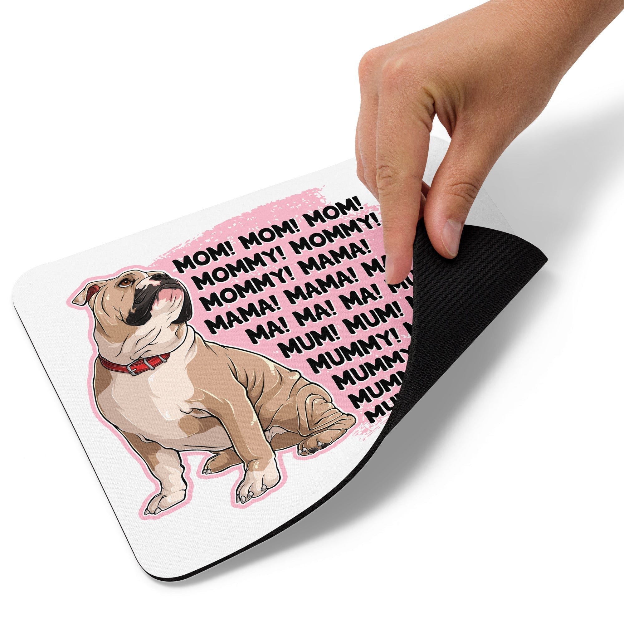 "Mom, Mommy, Mama" English Bulldog Mouse Pad | Fawn & White Colored