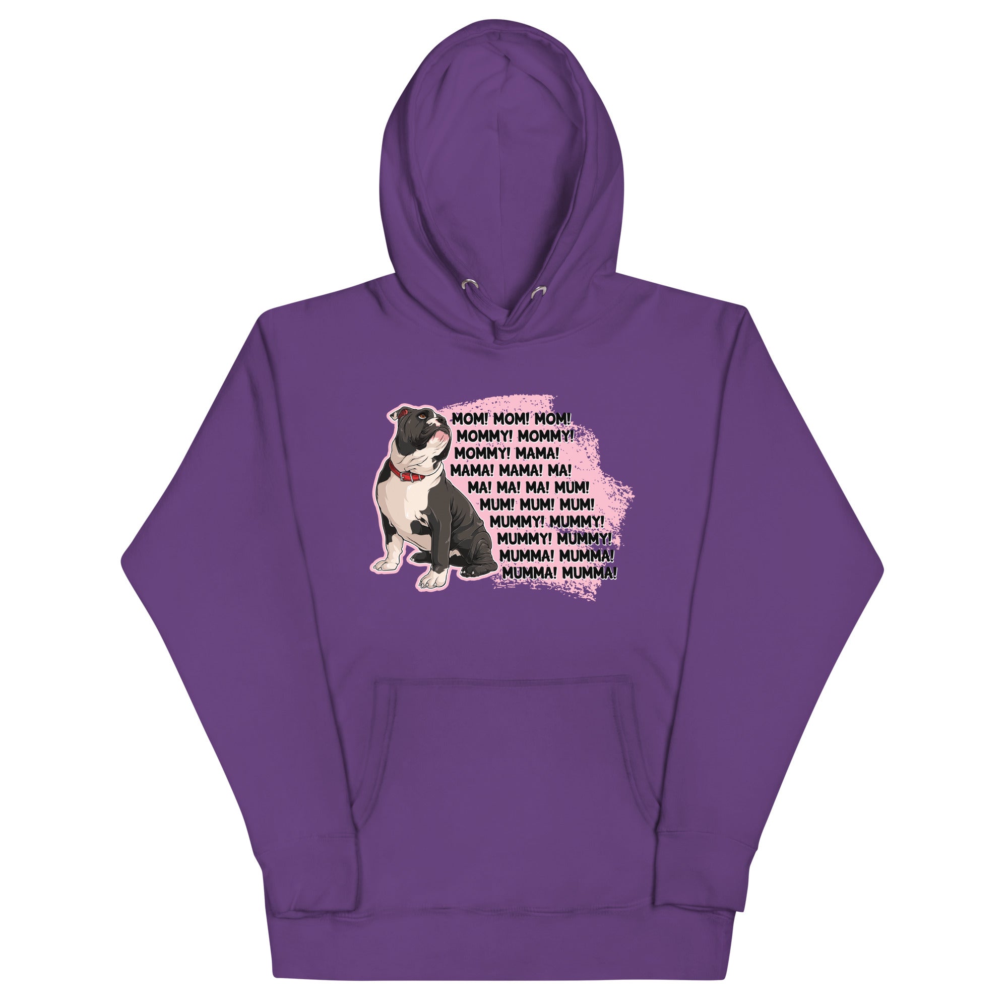 "Mom, Mommy ,Mama" English Bulldog Unisex Hoodie | B&W Colored