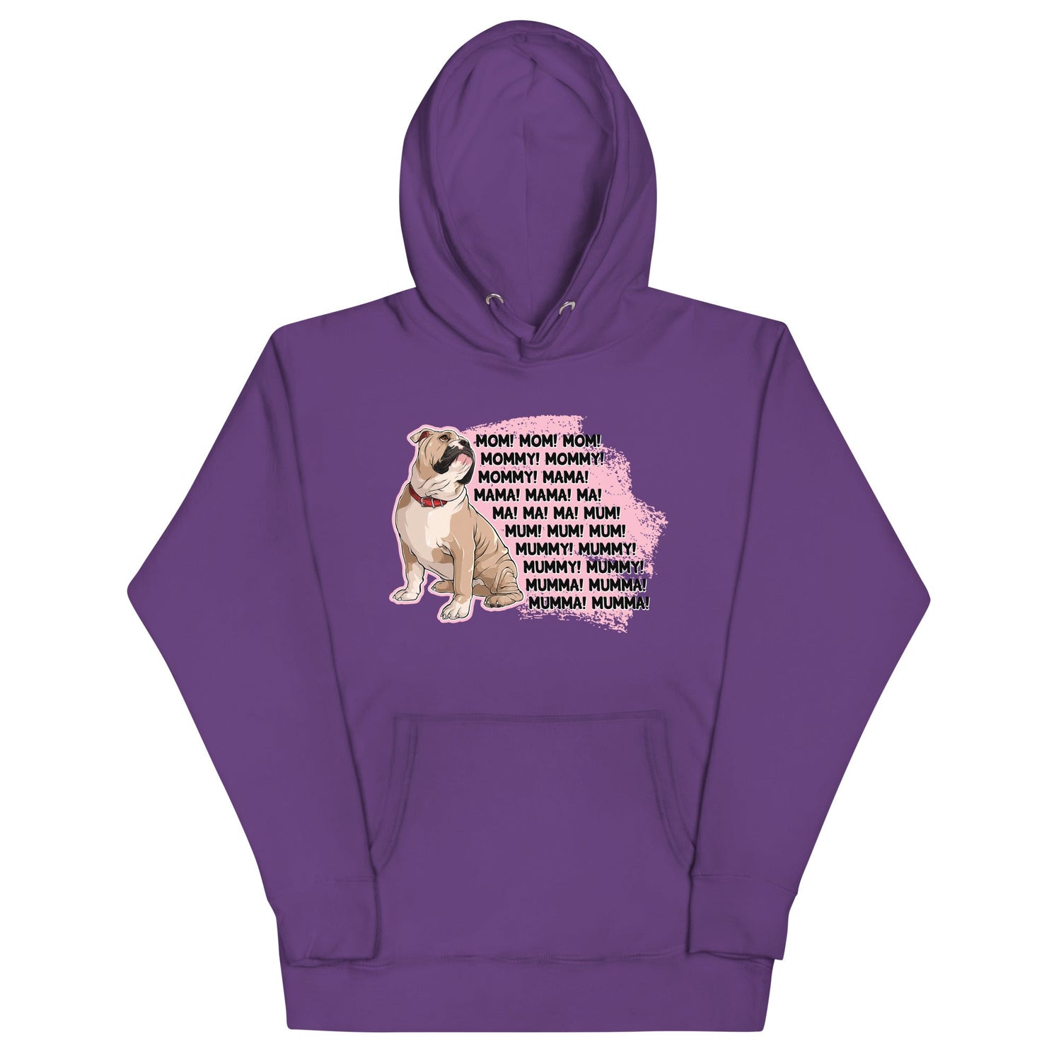 "Mom, Mommy, Mama" English Bulldog Unisex Hoodie | Fawn & White Colored