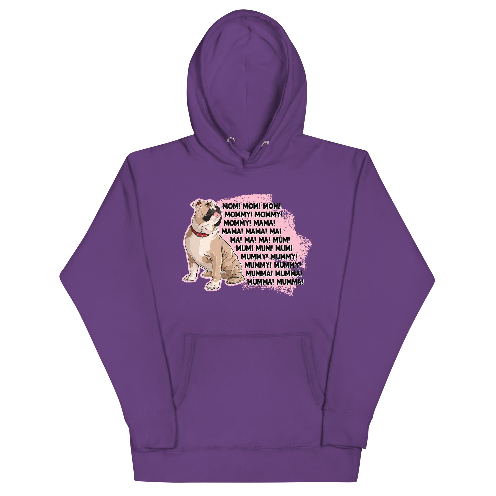 "Mom, Mommy, Mama" English Bulldog Unisex Hoodie | Fawn & White Colored