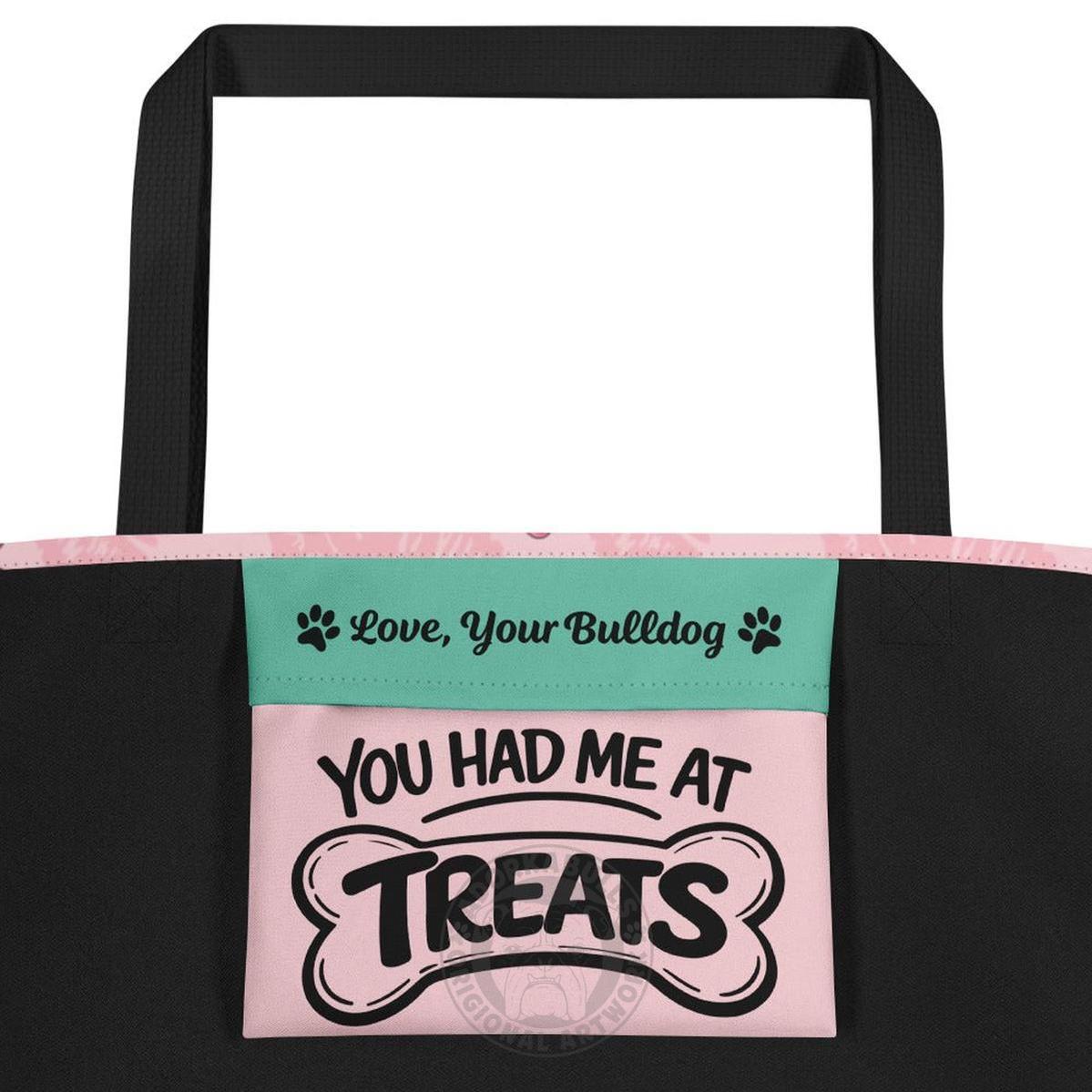 "My Bulldog Is My Valentine" Large Tote Bag with Pocket | B&W Colored