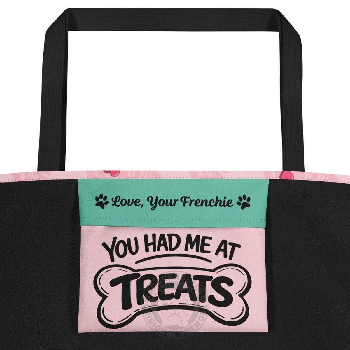 "My Frenchie Is My Valentine" Large Tote Bag with Pocket | B&W Colored