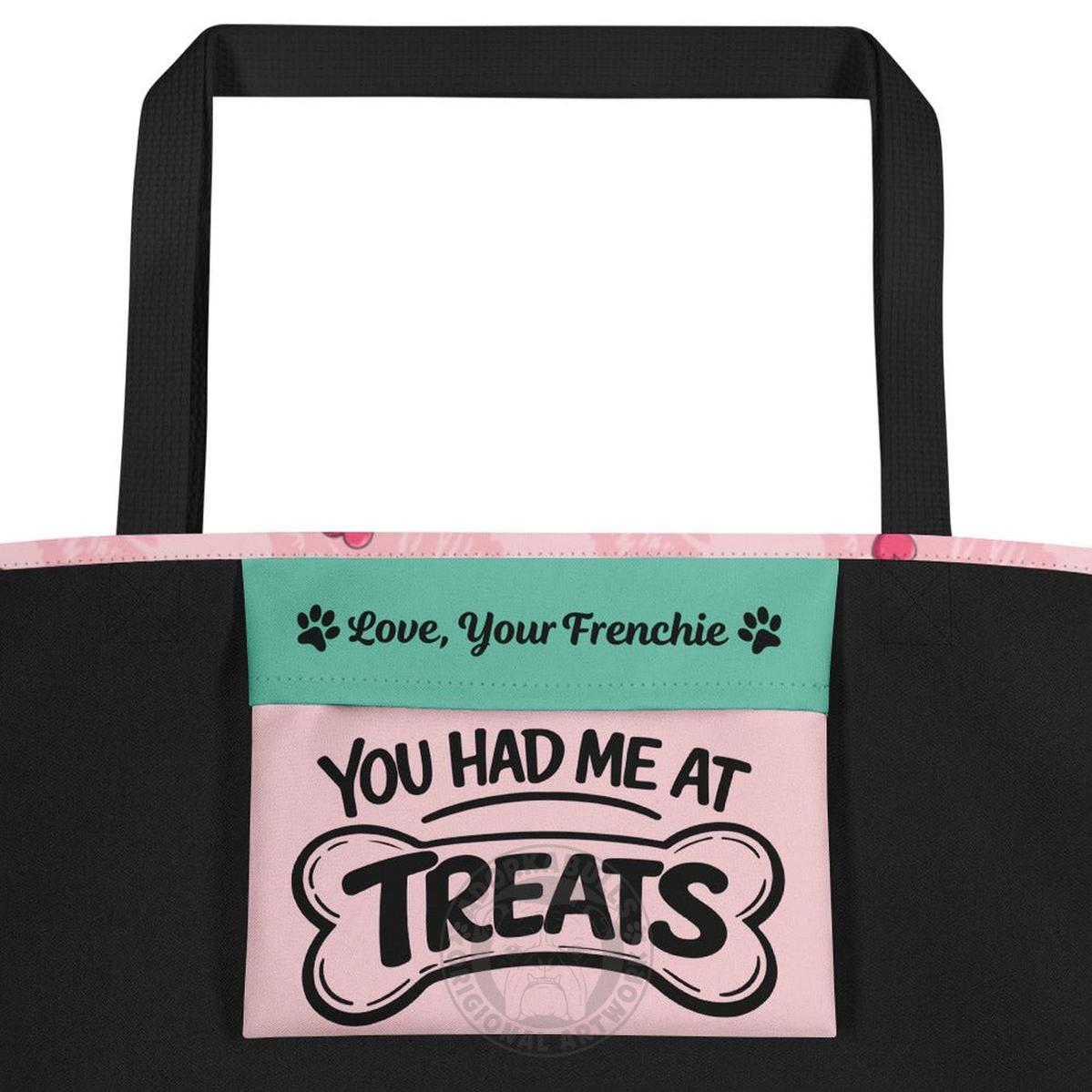 "My Frenchie Is My Valentine" Large Tote Bag with Pocket | Fawn & White Colored