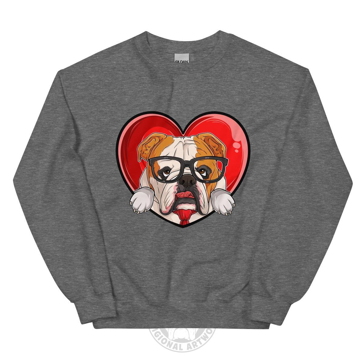 Nerdy & Adorkabull – Bulldog Love Sweatshirt | Red & White Colored