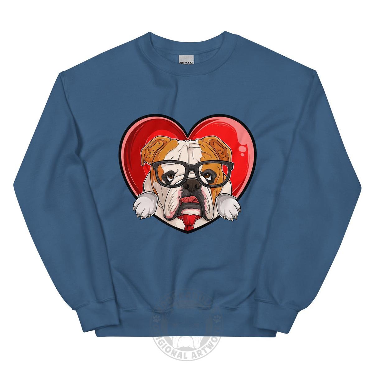 Nerdy & Adorkabull – Bulldog Love Sweatshirt | Red & White Colored