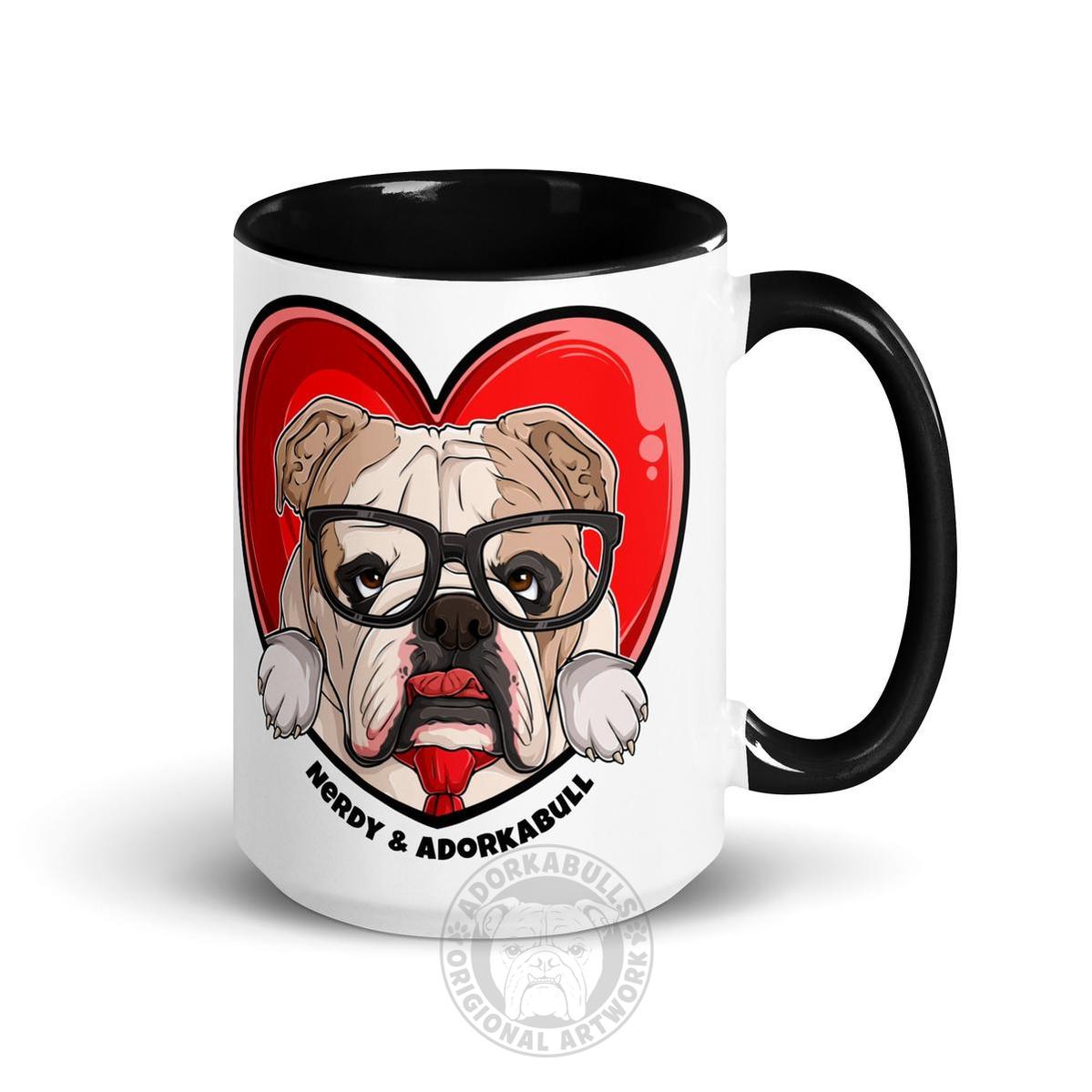 Nerdy & Adorkabull – Bulldog Mug (15oz) | Fawn & White Colored