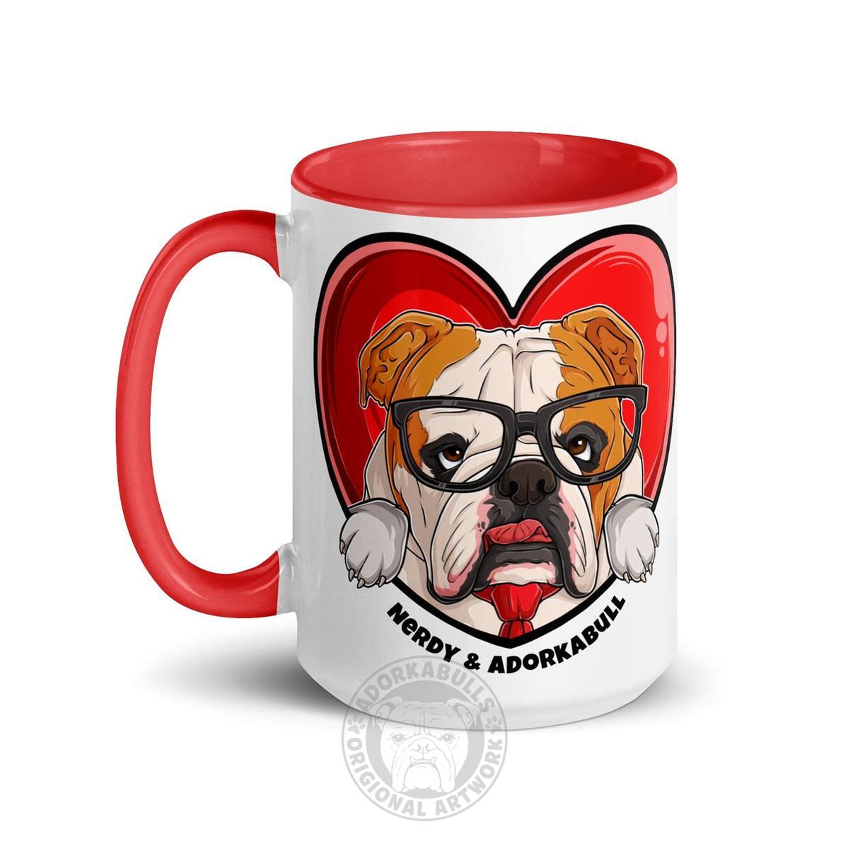 Nerdy & Adorkabull – Bulldog Mug (15oz) | Red & White Colored