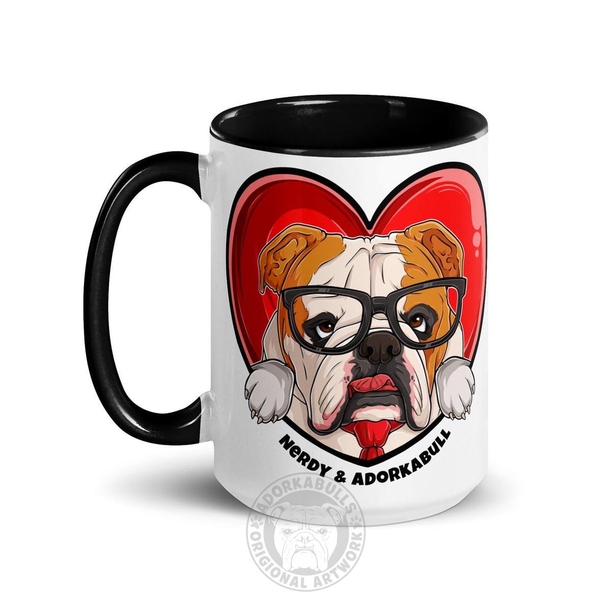 Nerdy & Adorkabull – Bulldog Mug (15oz) | Red & White Colored