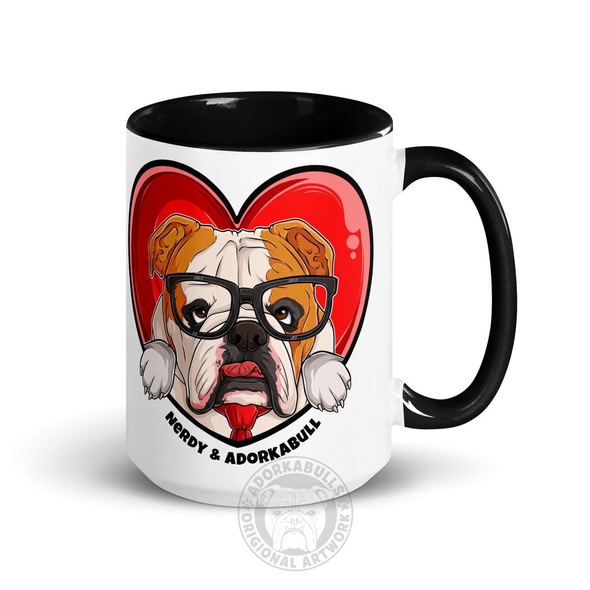 Nerdy & Adorkabull – Bulldog Mug (15oz) | Red & White Colored