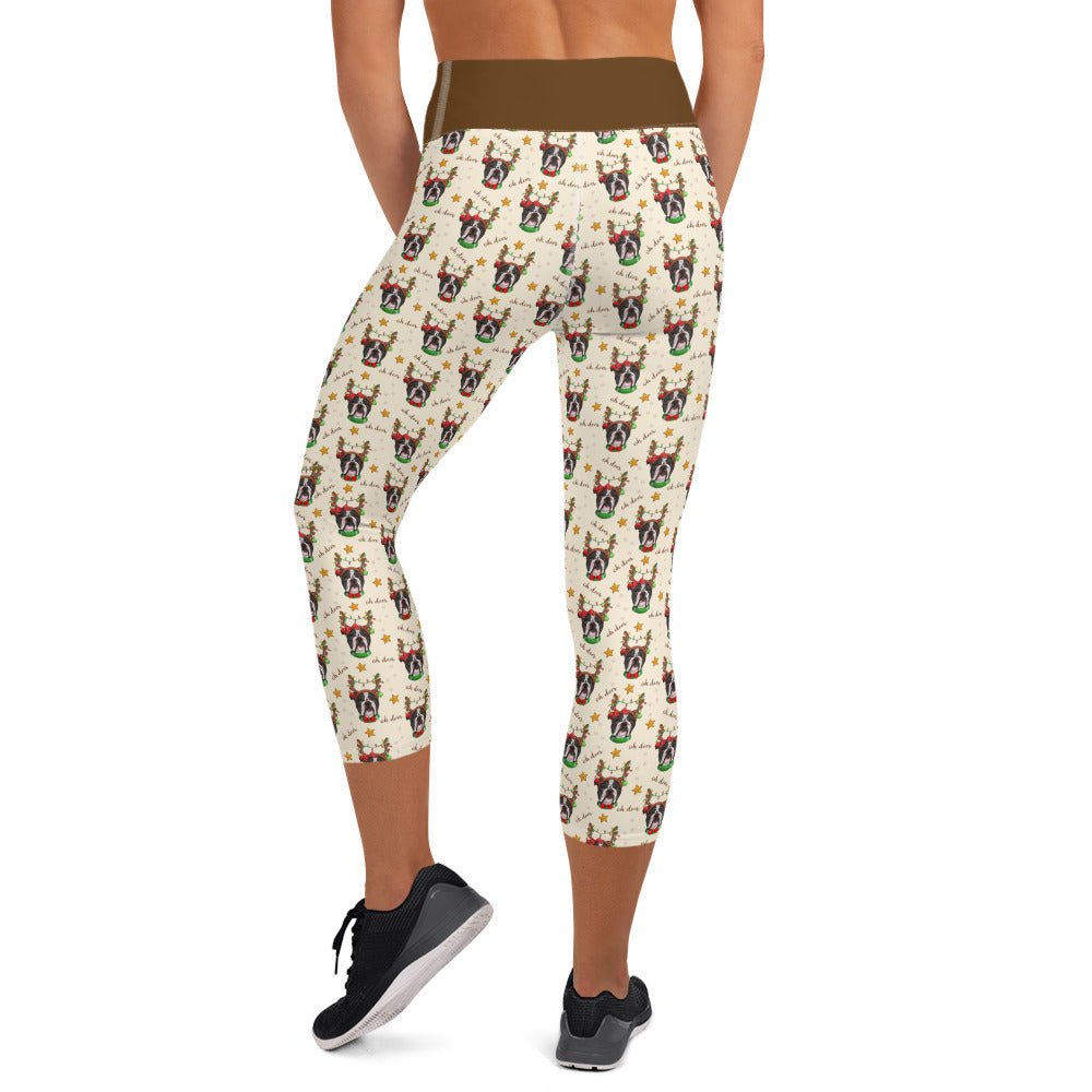 "Oh Deer" Bulldog Reindeer Capri Leggings | B&W Colored