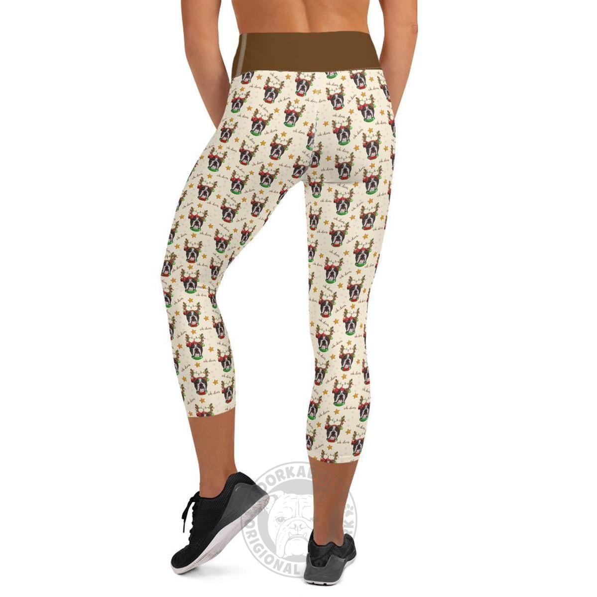 "Oh Deer" Bulldog Reindeer Capri Leggings | B&W Colored