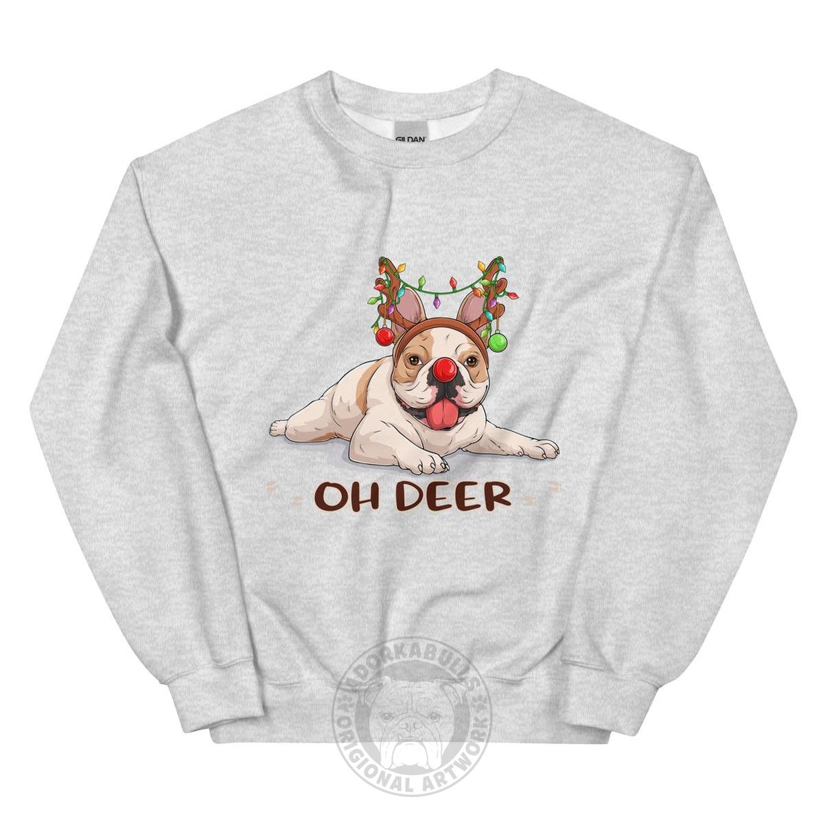 "Oh Deer" Christmas Frenchie Sweatshirt | Fawn & White Colored