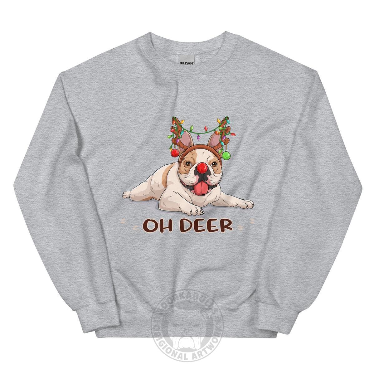 "Oh Deer" Christmas Frenchie Sweatshirt | Fawn & White Colored