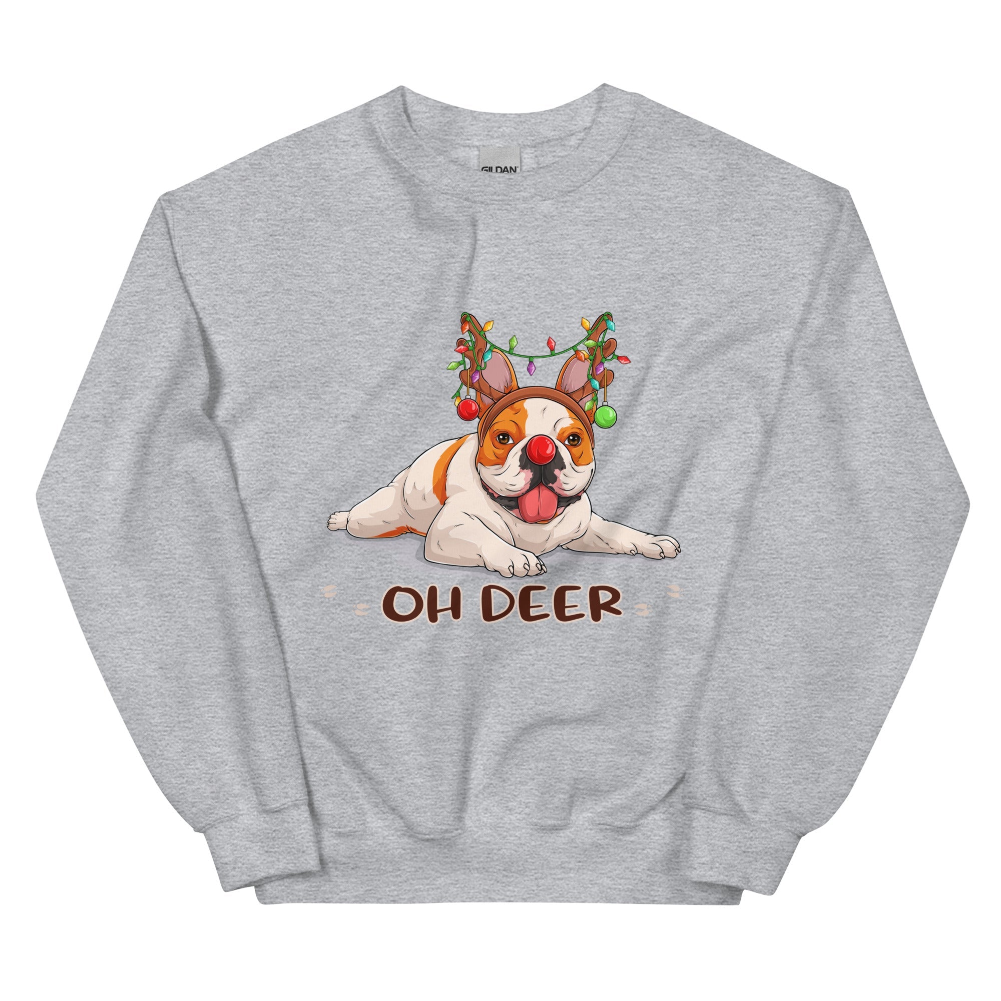 "Oh Deer" Christmas Frenchie Sweatshirt | Red & White Colored