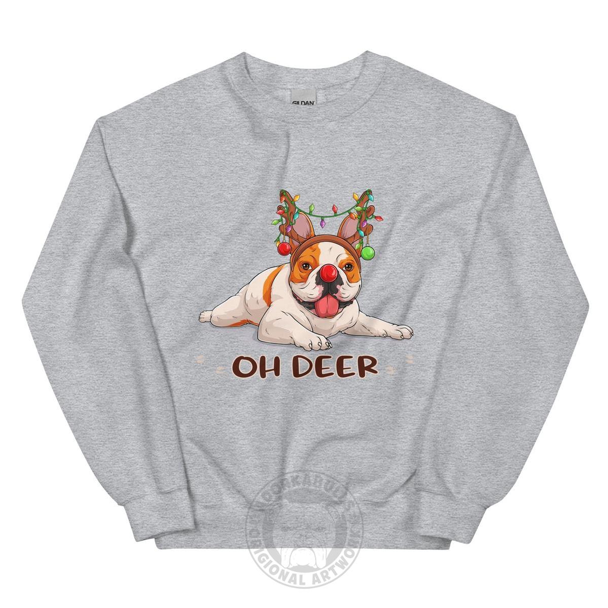 "Oh Deer" Christmas Frenchie Sweatshirt | Red & White Colored